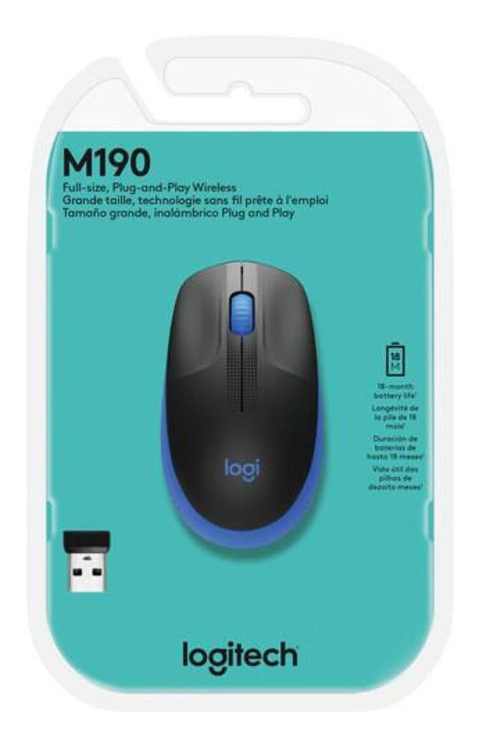 Mouse sem fio Logitech M190 com Pilha Inclusa - Azul