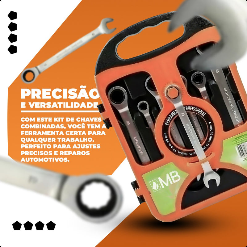 Chave Combinada Catraca Jogo De Chaves Com 7 Peças De Aço 08 A 19mm Reforçado Bmb-01