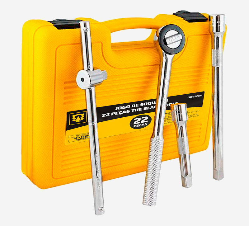 Jogo De Soquete Black Tools BCS022 Reversível 1/2 Pol Profissonal Com Catraca