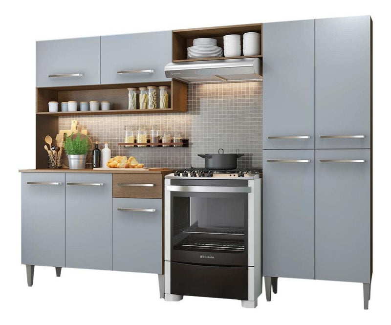 Armário de cozinha modulada completa compacta Emilly pop com armário e balcão cor rustic/preto GREM229002