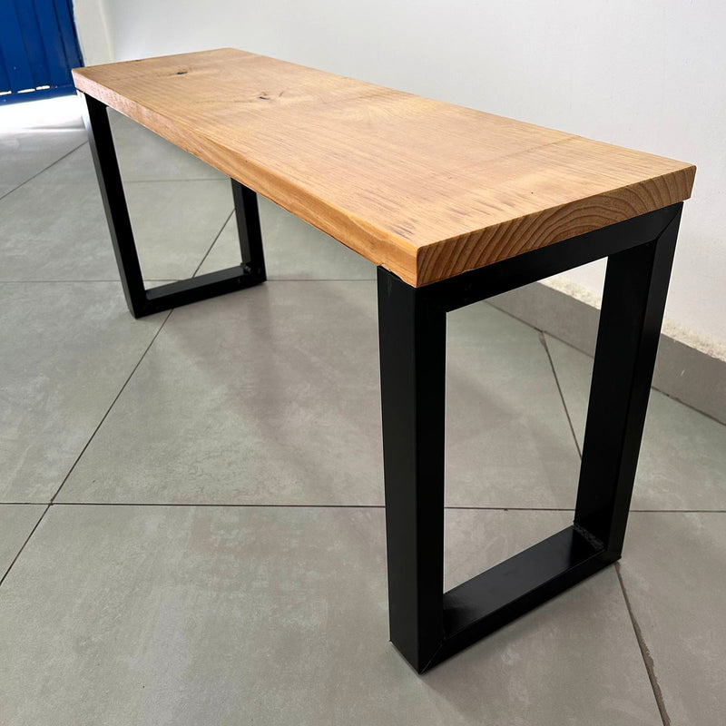Banco Industrial Rústico Acento Madeira Maciça Pinus E Aço 100cm - Beauty Móveis