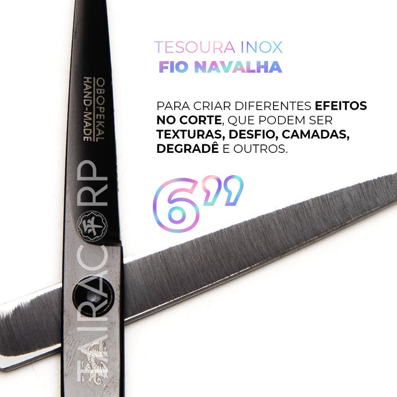 Kit 3 Tesouras Profissionais Navalha Cabeleireiro Barbeiro Cor Preto