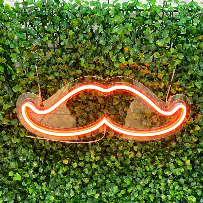 Painel Neon Bigode Moustache Barbearia Iluminação 32 Cm