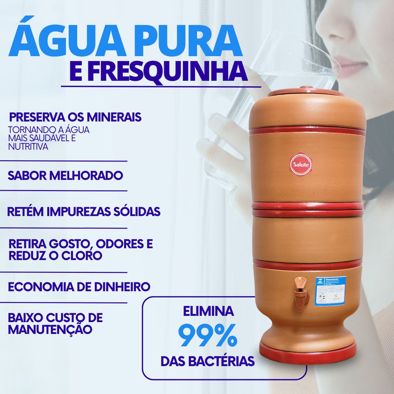 Filtro De Barro Salute 16 Litros Com Vela Tripla Ação E Bóia