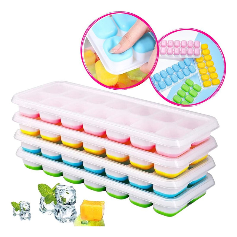 4 Formas De Gelo Cubo Tampa Rígida E Fundo Flexível Silicone
