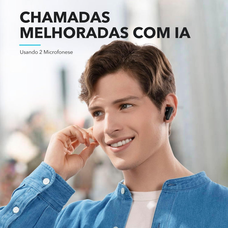 Fone De Ouvido Soundcore by Anker P20i Graves Poderosos e Impactantes Bluetooth 5.3 30H de Reprodução Resistência à Água 2 Mics IA para Chamadas Claras Personalização de Som via App Cor Preto