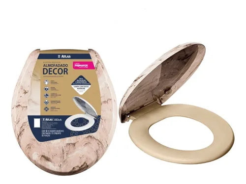 Atlas Decor Bege Assento Tampa De Vaso Sanitário Almofadado Universal Mármore
