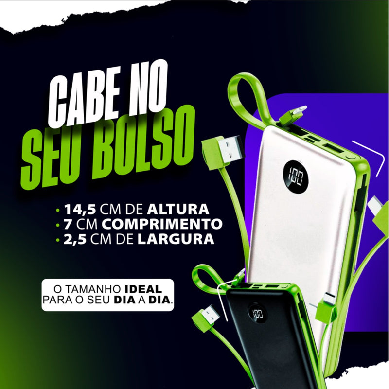 Power Bank 20.000 Mah Carregador Usb Portátil Com Cabo Carregamento Turbo Preto