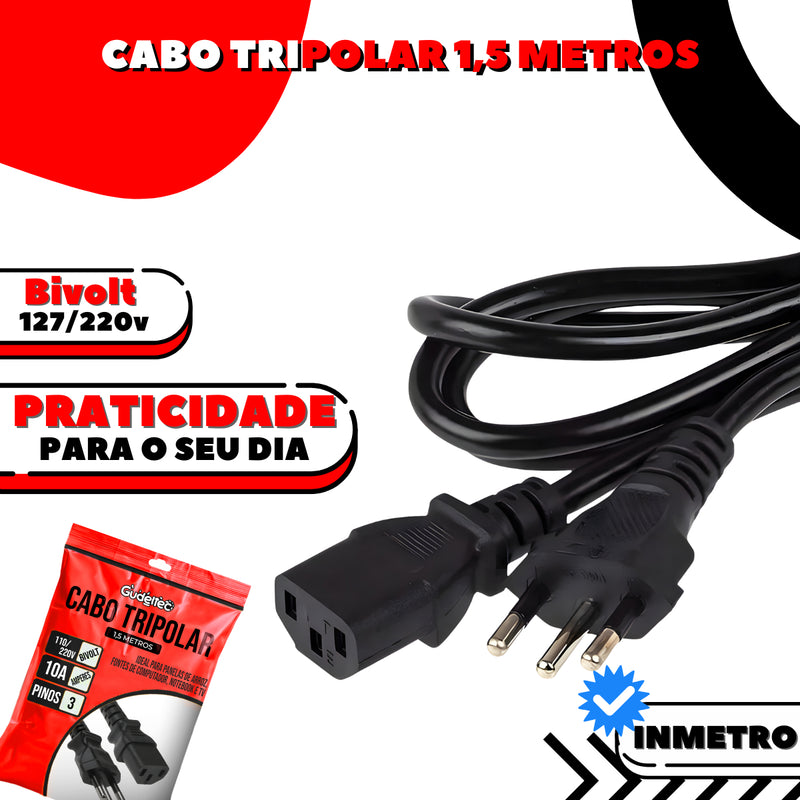 Cabo De Força Tripolar 3 Pinos Padrão Brasileiro 10a Serve Panela De Arroz, Fonte Pc/notebook,impressoras - Gudeltec
