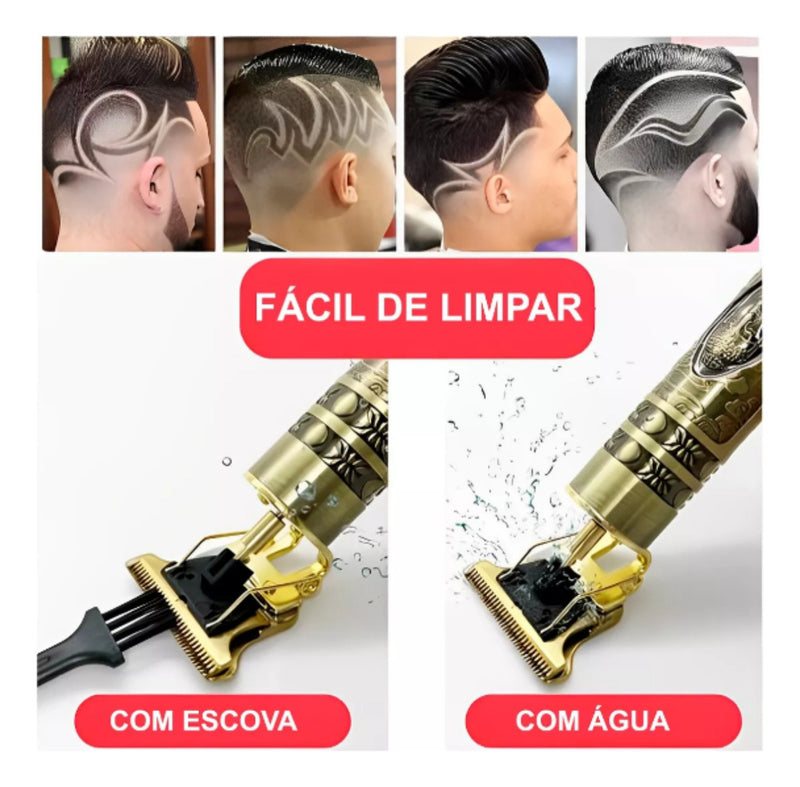 Maquina Acabamento Profissional Cabelo Barba Sem Fio Premium Cor Dourado Kamufla