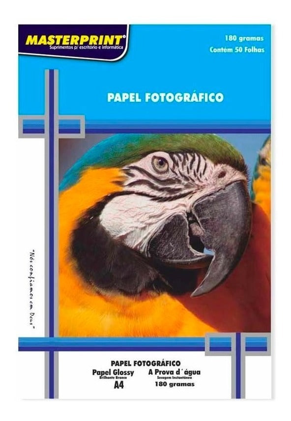 Masterprint A4 50 Folhas Papel Fotográfico 180g Brilho Cor Branco