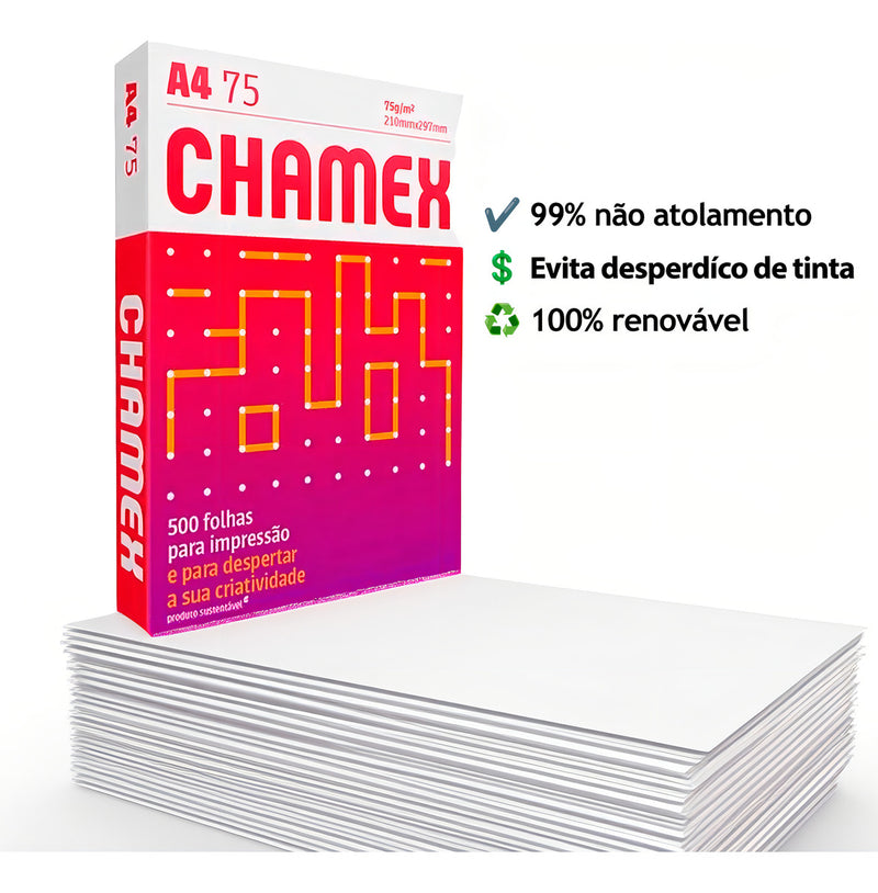 Papel sulfite A4 Chamex resma 500 folhas 75g 210mmx297mm branco