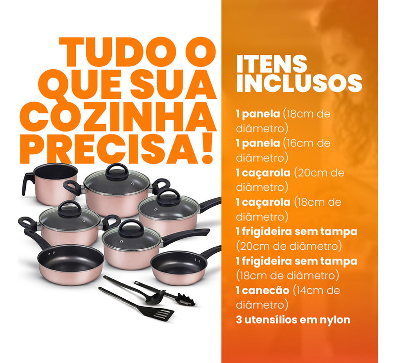 Conjunto Panelas Antiaderente 10 Peças Teflon Várias Cores
