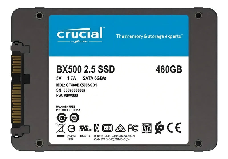 interno Crucial CT480BX500SSD1 480GB preto