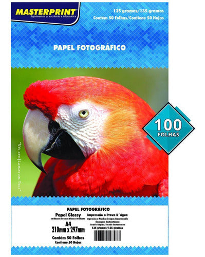 Kit 200 Folhas Papel Fotografico A4 Glossy 180g Masterprint Cor Branco