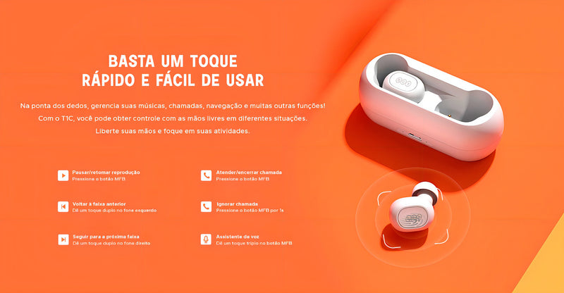 Fone De Ouvido Qcy T1c Bluetooth 5.1 Case 380mah Cor Branco