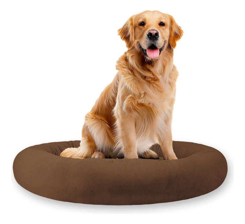 Cama Pet Luxo Cães Gatos Confortável Redonda Impermeável G Cor Marrom Desenho Liso