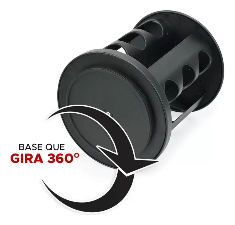 Porta Temperos E Condimentos Giratório Com 9 Potes De Vidro Cor Preto