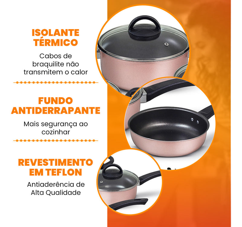 Conjunto Panelas Antiaderente 10 Peças Teflon Várias Cores