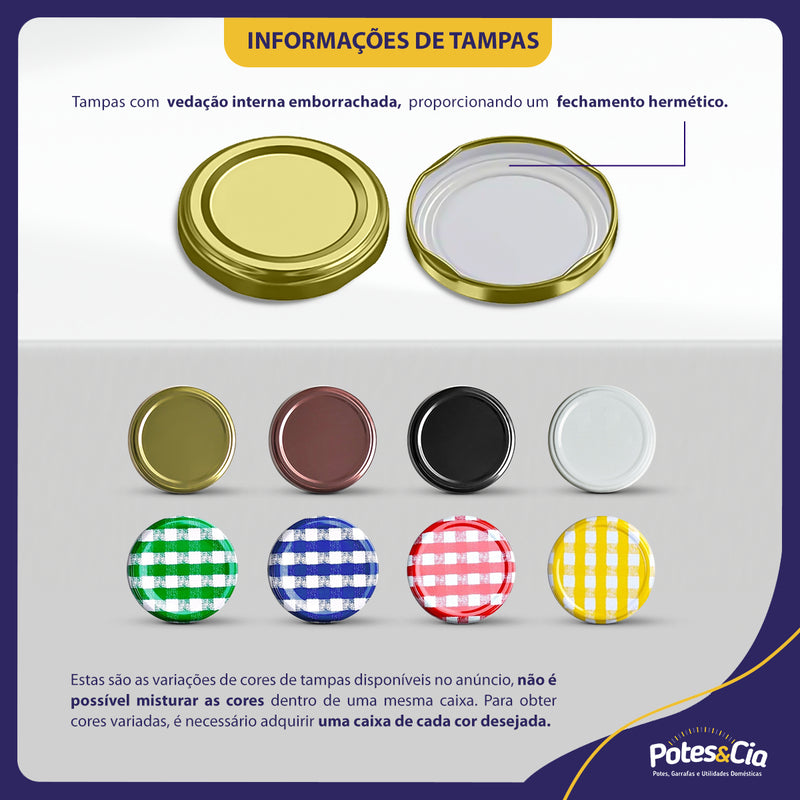 24 Potes De Vidro Belém 240ml Com Tampas Metálicas E Lacres Cor Vermelho Xadrez