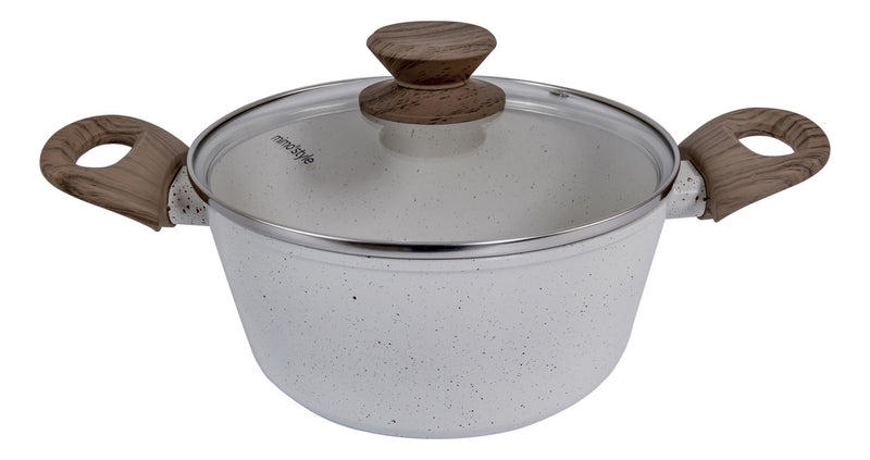 Jogo de panelas de cozinha Mimo Style Cook Fundo de Tripla Indução com 10 peças de alumínio marmol vanila