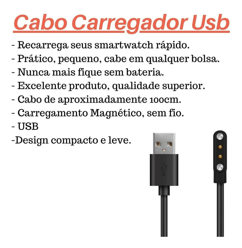Carregador Para Relógio Smartwatch P70 P80 P68 T80 Original. Cor Preto