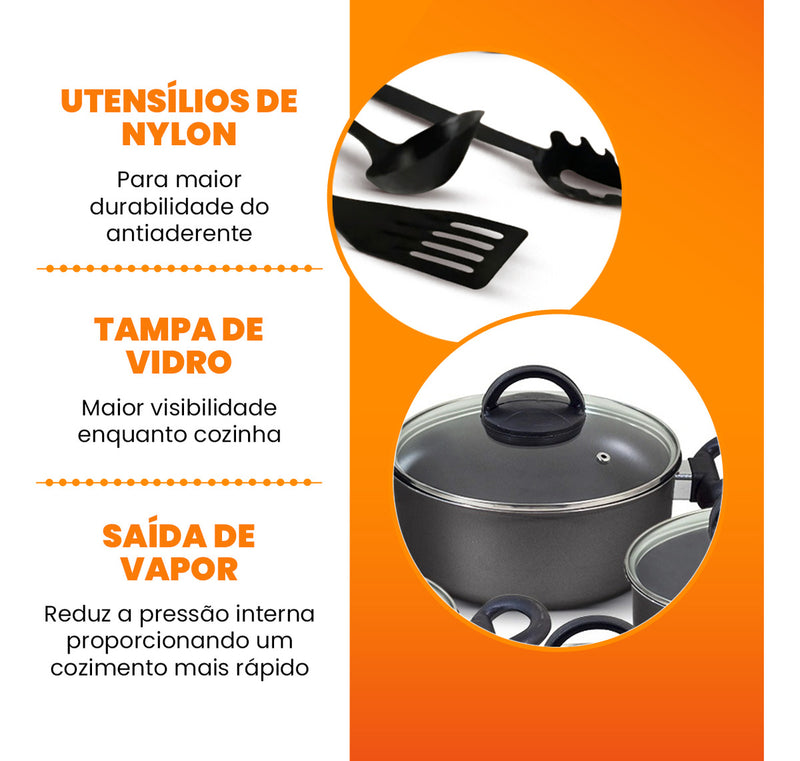 Conjunto Panelas Antiaderente 10 Peças Teflon Várias Cores