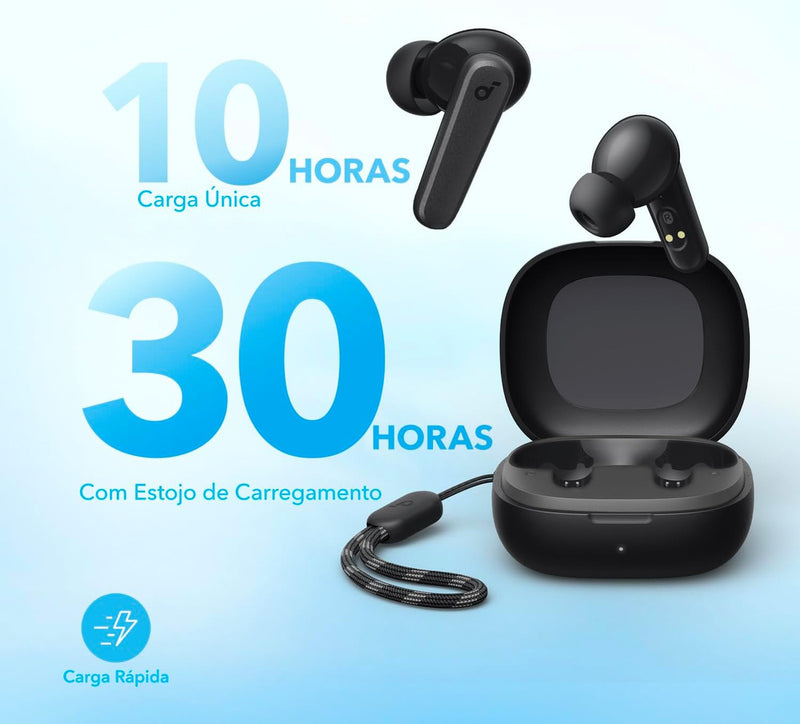 Fone de Ouvido Soundcore P20i Bluetooth 5.3 Grave Potente Drivers 10mm 30h Bateria Carregamento Rápido App Personalização De Som Via App IPX5 2 Mics IA para Chamadas Claras Case Compacto Cor Azul