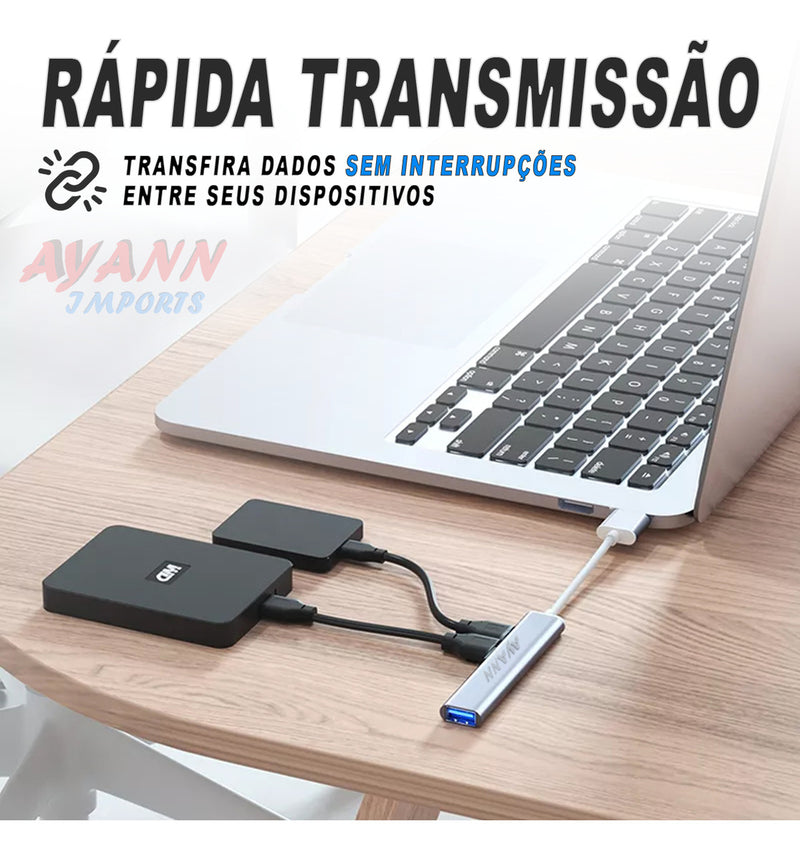 Hub Usb 4 Portas 3.0 Macbook Cabo Extensor Adaptador Mesa Computador Várias Portas 3.0 e 2.0 Pc Notebook Impressora Switch Ayann