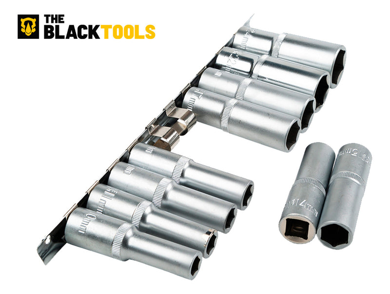 Jogo De Soquetes Longos Sextavado 1/2 Pol Aço Crv 10 A 22mm Tks100 The Black Tools