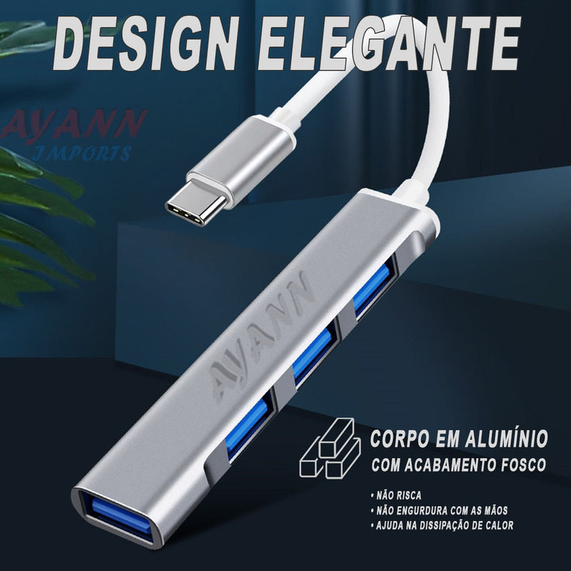 Hub Usb 4 Portas 3.0 Macbook Cabo Extensor Adaptador Mesa Computador Várias Portas 3.0 e 2.0 Pc Notebook Impressora Switch Ayann