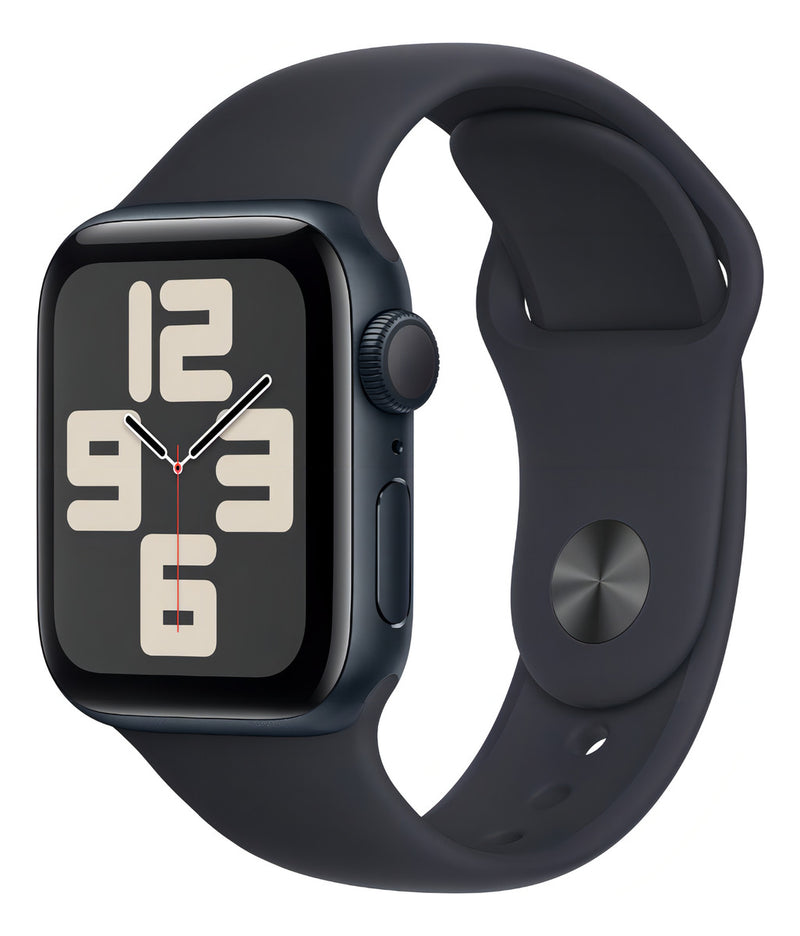 Apple Watch SE GPS • Caixa meia-noite de alumínio – 40 mm • Pulseira esportiva meia-noite – P/M