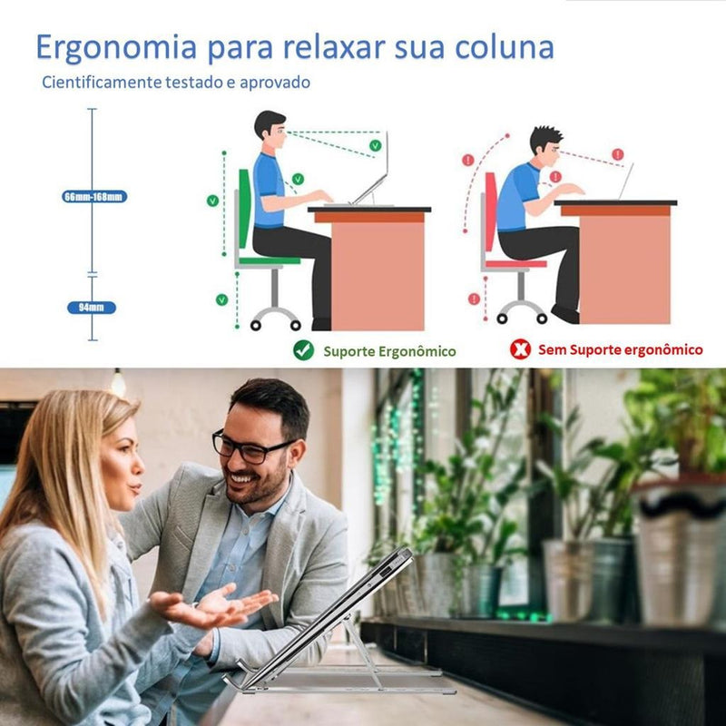 Suporte De Notebook Articulado Dobrável Ergonomico Em Aluminio Prateado Rishon