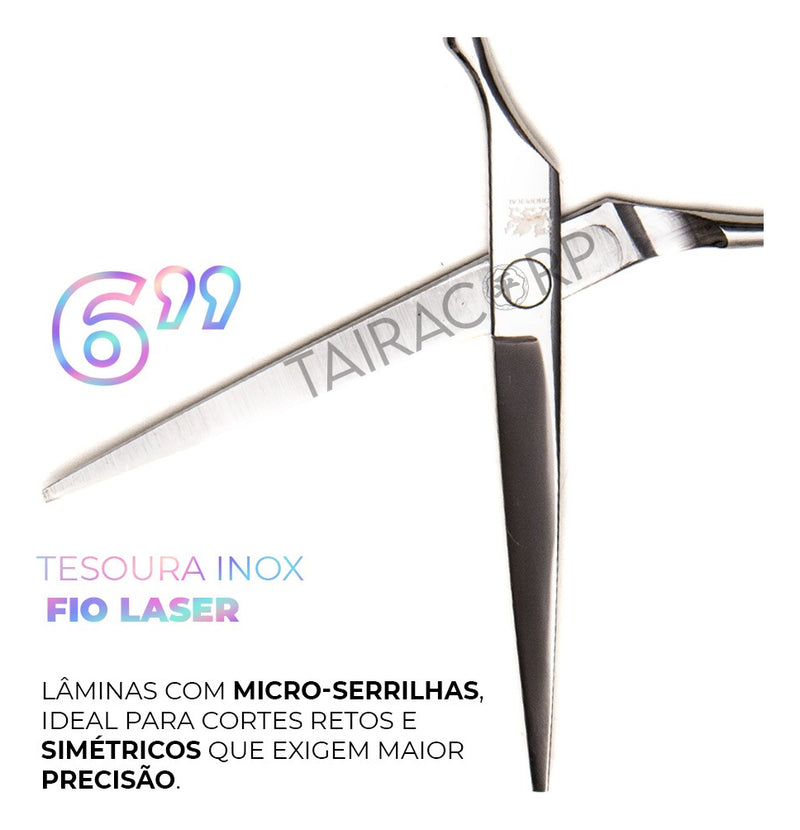 Kit 3 Tesouras Profissionais Fio Laser Navalha E Desfiadeira Cor Cromado Obopekal