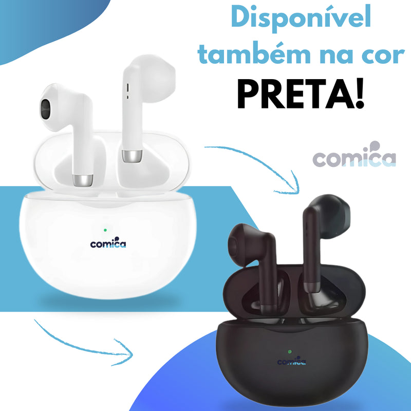 Fone De Ouvido Bluetooth Portátil Comica Sem Fio Compatível Todos Celulares Confortável Tws Recarregável Cor Branco