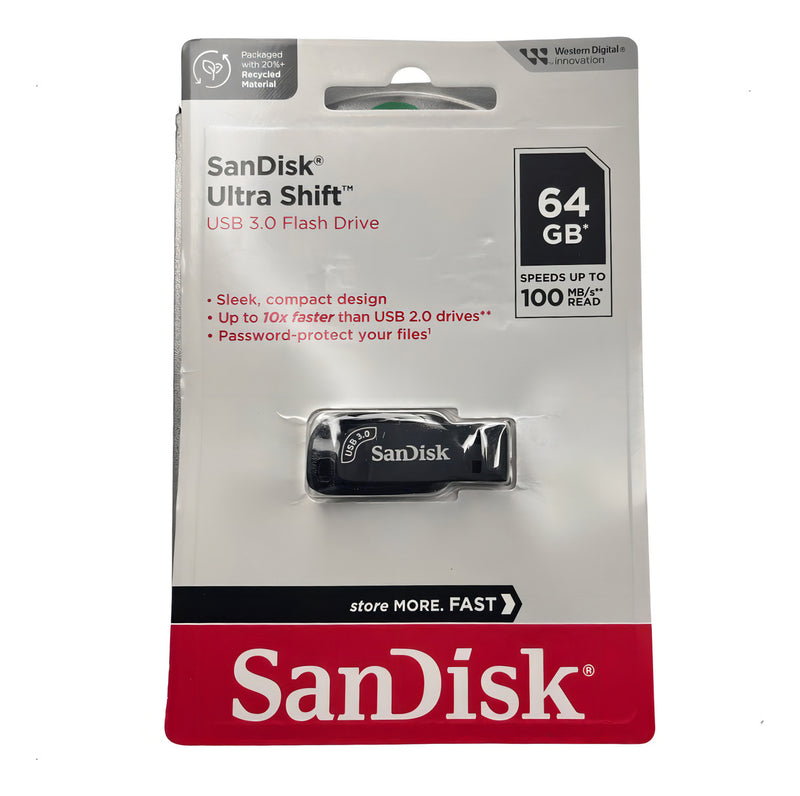 SanDisk Ultra Shift pendrive 64 GB 3.0 preto 10x mais rápido