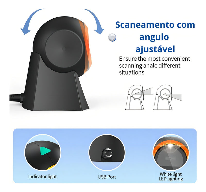 Leitor De Código De Barras Fixo Pdv Usb 1d 2d Qr Code Baisec Cor Preto