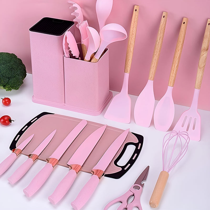 Kit Conjunto 19 Pçs De Utensílios Facas Silicone E Plástico