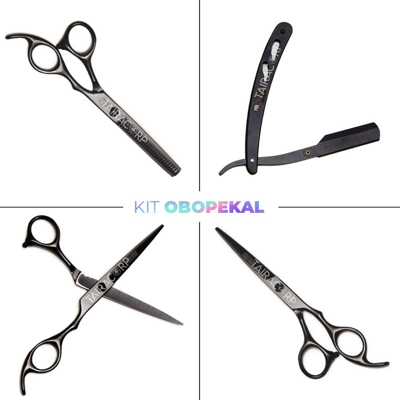 Kit 3 Tesouras Profissionais Navalha Cabeleireiro Barbeiro Cor Preto