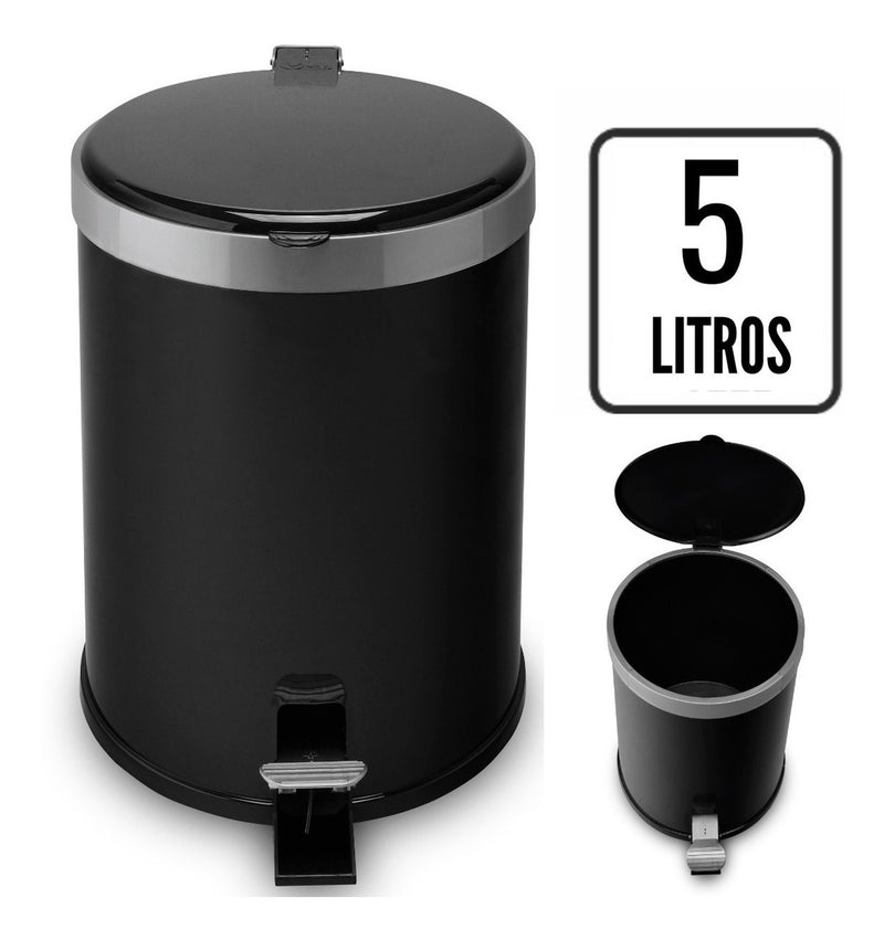Lixeira Banheiro Pedal 5 Litros Plástico Cesto Escritório Cor Preto