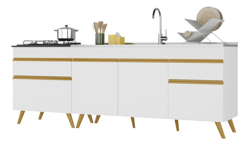 Kit 2 Balcões - Gabinete para Pia 1,50 e Balcão para Cooktop 70cm Veneza GW Multimóveis MP2073 Branco