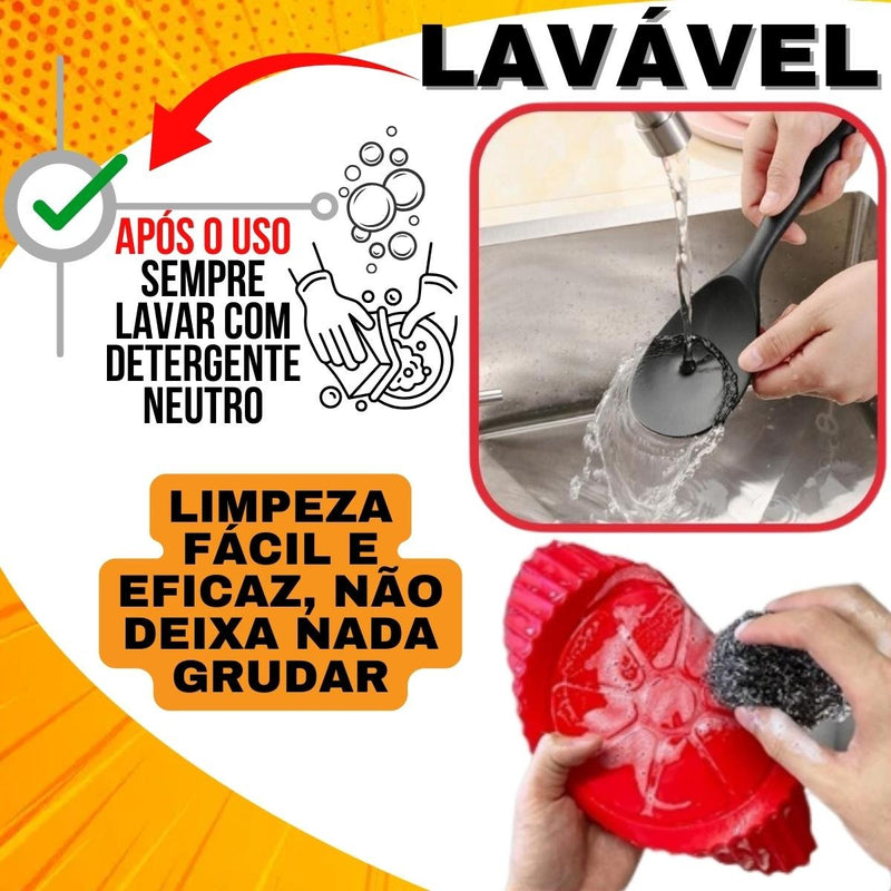 Kit Completo 12 Utensílios De Cozinha Silicone Cabo Madeira Alta Resistência Antiaderente Durável Design Moderno Ideal Para Cozinhar e Servir Com Segurança Ponte Lar Utilidades
