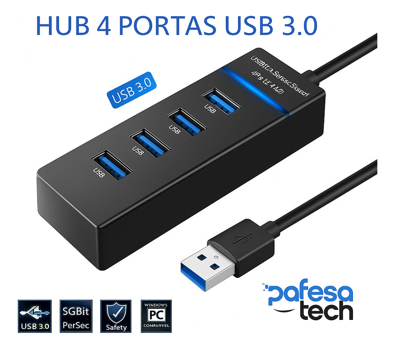 Pafesa Tech Extensão Hub Cabo Usb 3.0 Alta Velocidade Adaptador Com 4 Portas Usb Para Mouse Teclado Notebook Pc
