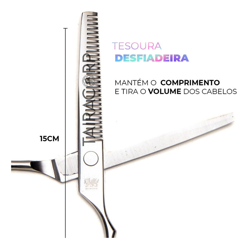 Kit 3 Tesouras Profissionais Fio Laser Navalha E Desfiadeira Cor Cromado Obopekal
