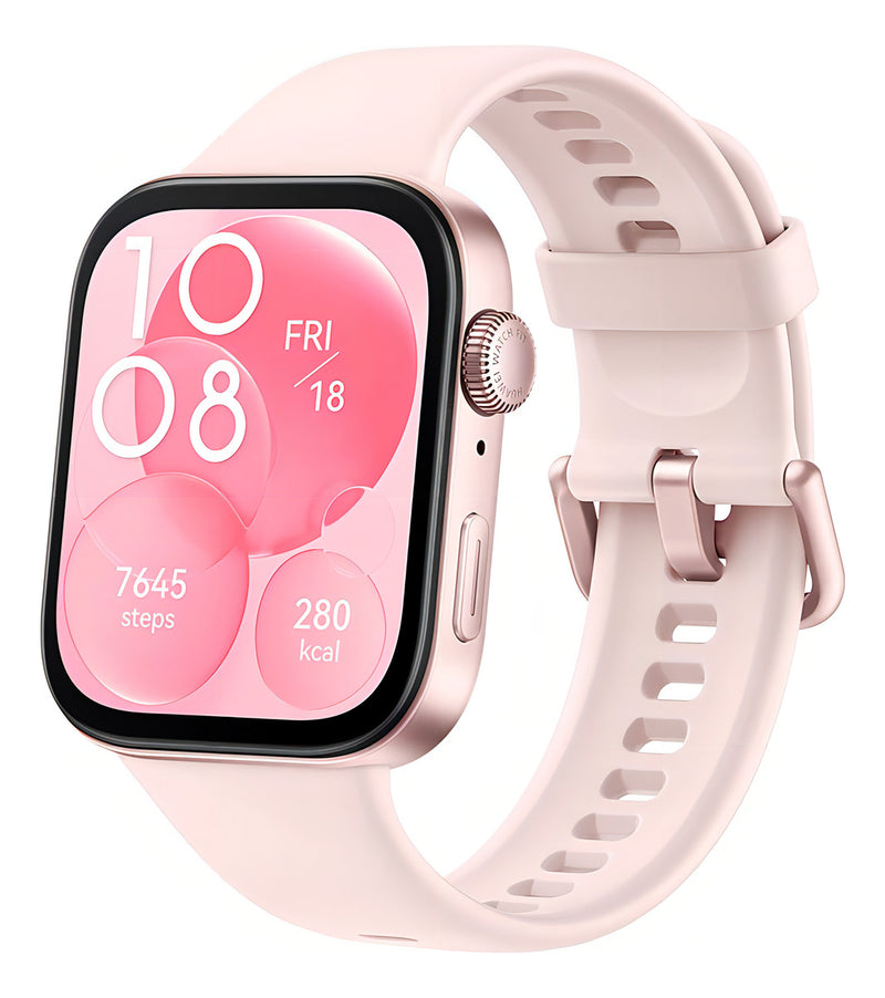 Capa rosa submersível esportiva de alumínio para Huawei Watch Fit 3, malha rosa, moldura rosa, design de malha de fluoroelastômero