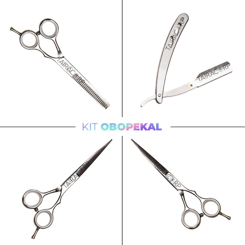 Kit 3 Tesouras Profissionais Fio Laser Navalha E Desfiadeira Cor Cromado Obopekal