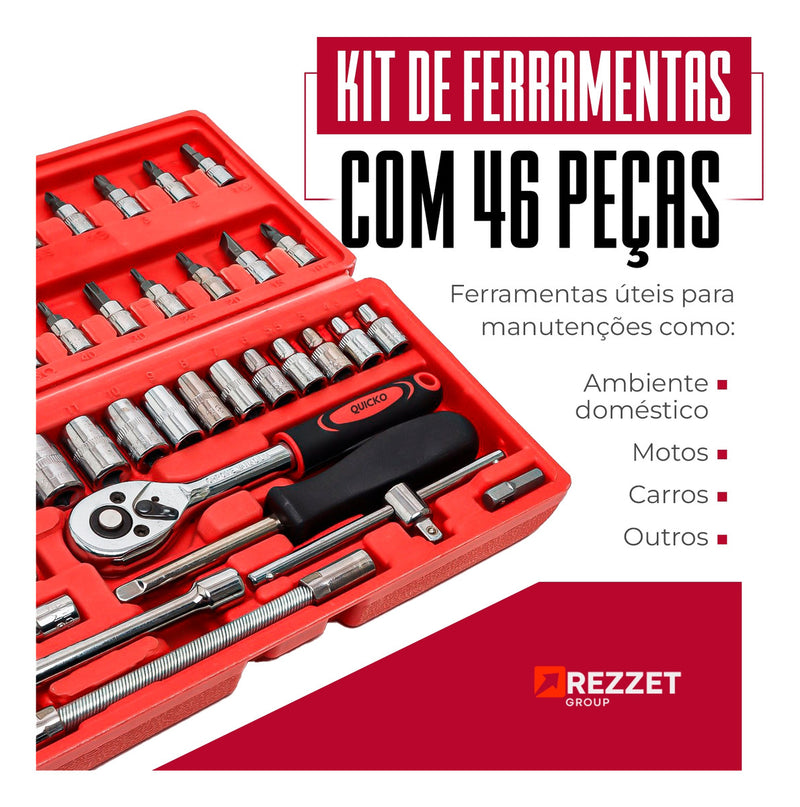 Jogo Combo Kit De Chave De Fenda Philips Soquete 46 Peças Aço Crv 1/4 Maleta Vermelho