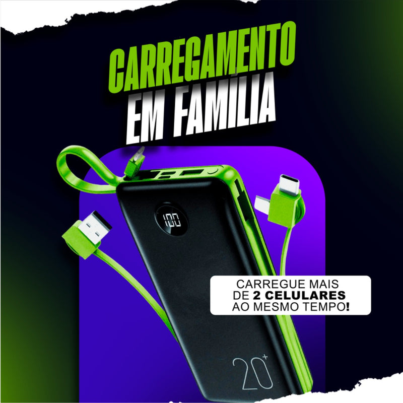 Power Bank 20.000 Mah Carregador Usb Portátil Com Cabo Carregamento Turbo Preto