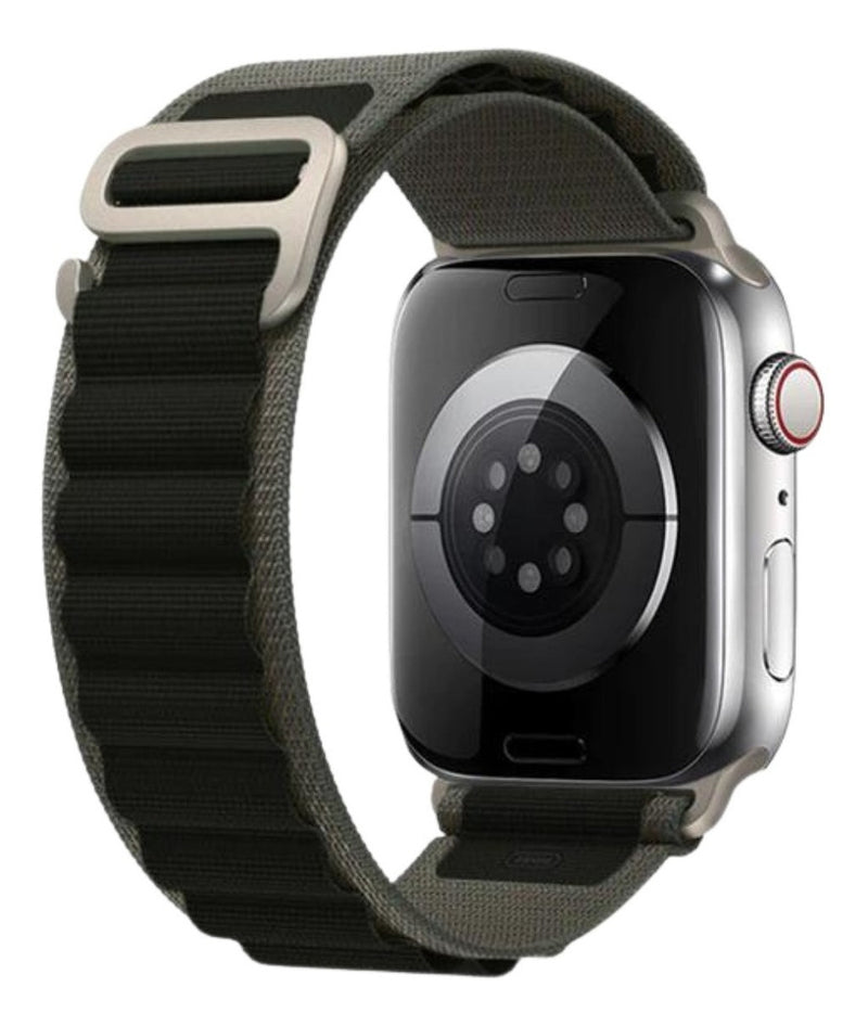 Pulseira Alpine para apple watch ultra 49mm/45mm/44mm/42mm de larguras feita em nylon/ elastano fivela (g-hook loop) cor preto comprimento total 21