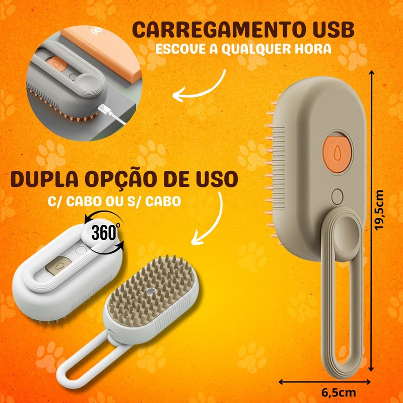 Escova A Vapor 3 Em 1 Pet Removedor Pelos Para Gatos E Cães
